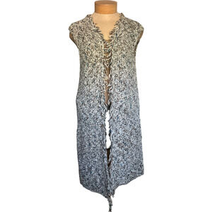 Chico's Womens Medium Gray Brown Blue Sweater Knit Sleeveless Open Front